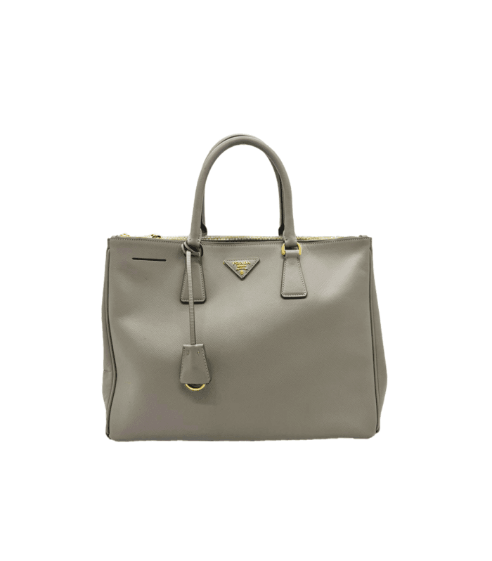 Prada Grey Saffiano Lux Large Double Zip