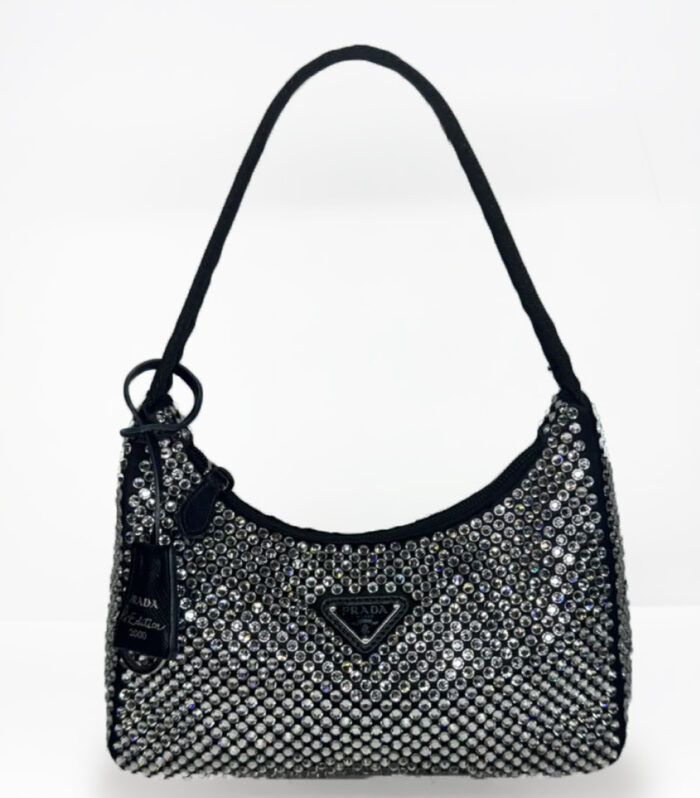 Prada Re-Edition 2000 Crystal Hobo Black